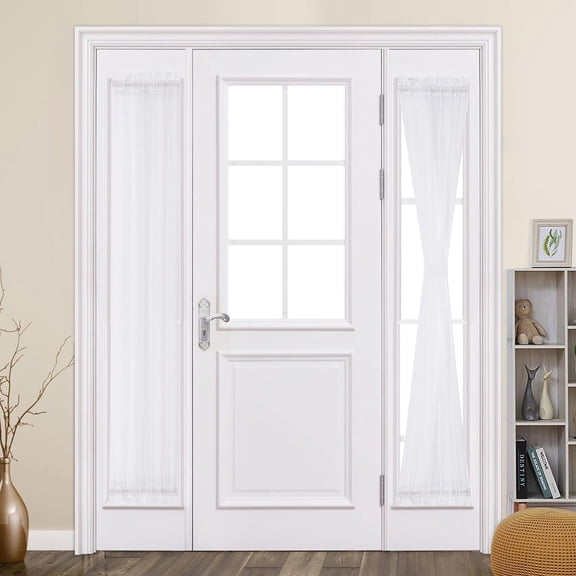 Sidelight Curtains for French Door Sheer Panels Light Filtering Window Treatment for Narrow Door with Tieback - 2 Panels, White