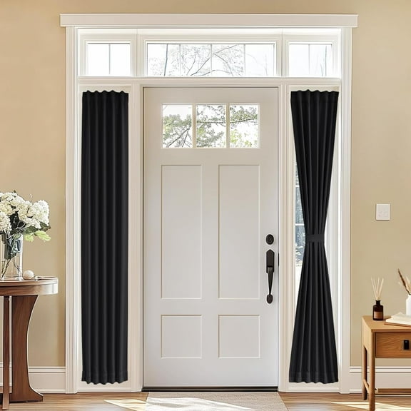 Sidelight Curtains for Front Door, 12 Inch Wide Narrow Window Side 1 Panel, W12 x L80, Black