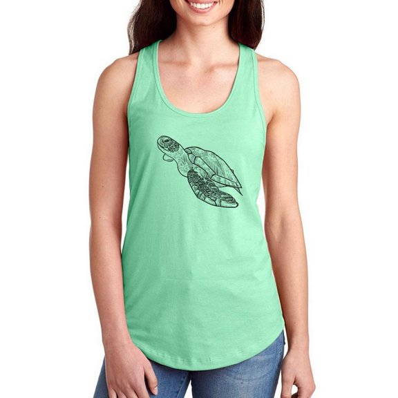 Sideview Sea Turtle Lineart Racerback Tank Women -Image by Shutterstock, Female x-Small
