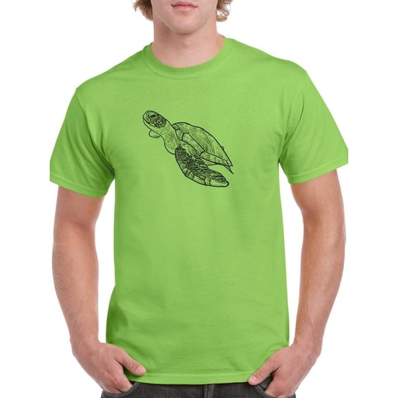 Sideview Sea Turtle Lineart T-Shirt Men -Image by Shutterstock, Male Small