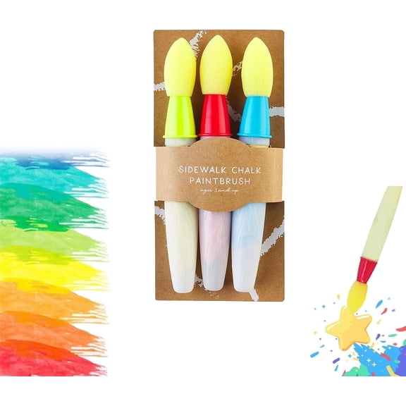 Sidewalk Chalk Paint Fillable Applicators, Sidewalk Chalk Paint Brush Set, Chalk Paint Brushes for Furniture, Magic Sponge Tip Painting Tools, DIY Washable Paintbrush, for Walls, DIY Yard Art (A#)
