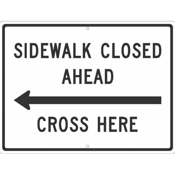Sidewalk Closed Ahead Cross Here Arrow Traffic Metal Sign 8x12 Inch for Public Street Community Area Park Yard Outdoor Indoor Upcoming Walkway Closure Crossing Guide Reminder Marker Notice