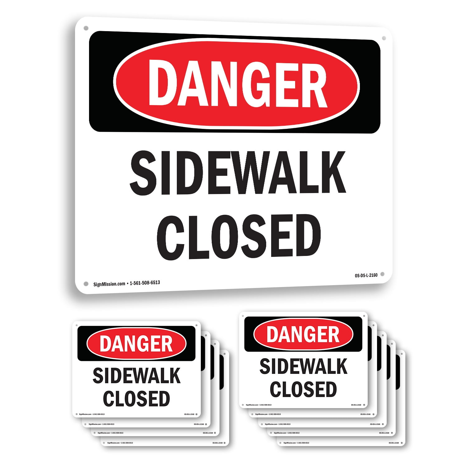 Sidewalk Closed OSHA Danger Aluminum Sign 24 Inch x 18 Inch - 10 Pack ...