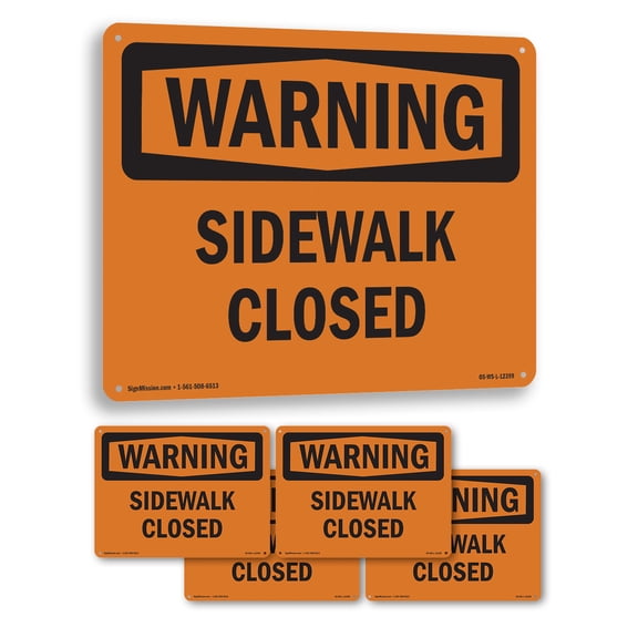 Sidewalk Closed OSHA WARNING Rigid Plastic Sign 10 Inch x 7 Inch - 5 Pack