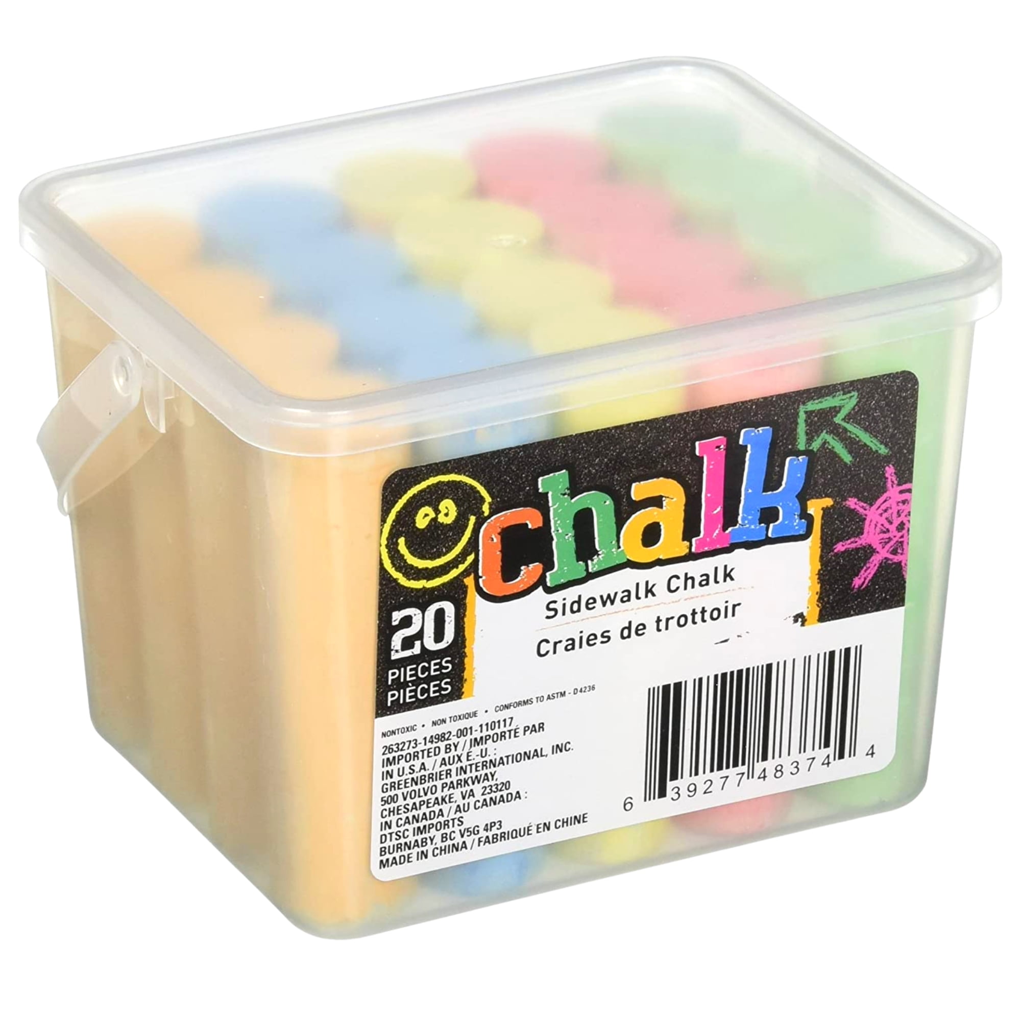 ArtCreativity Jumbo Sidewalk Chalk Set in 7 Colors 38 Colorful Chalk Pieces in Storage Bucket Portable Dust Free & Washable for Driveway