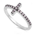 thumbnail image 1 of Sideway Cross Pink Cubic Zirconia Ring Sterling Silver 925, 1 of 3