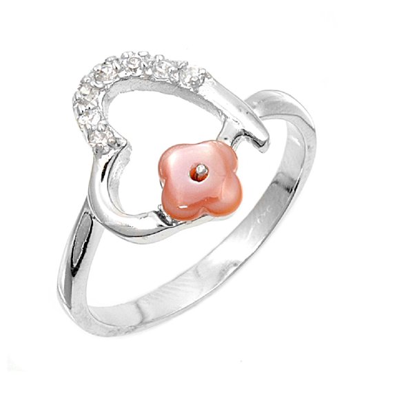 Sideway Heart Rose Toned Cubic Zirconia Ring Sterling Silver 925 Size 4