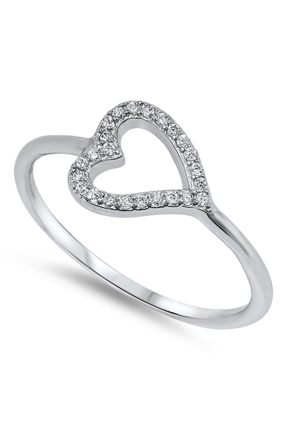 Sideway Love Heart Cubic Zirconia Ring Sterling Silver 925