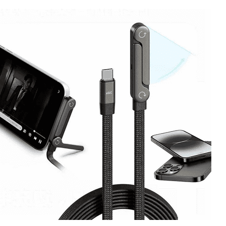 Sideways 2-in-1 Charger Cable with Phone Stand – 240W Fast Charging, Invisible Holder Design for Smartphones & Tablets on the Go (65W USB-A-TypeC )