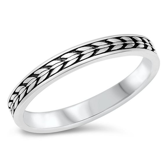 Sideways Aztec Leaf Stacking Ring .925 Sterling Silver Band Jewelry Female Male Unisex Size 9