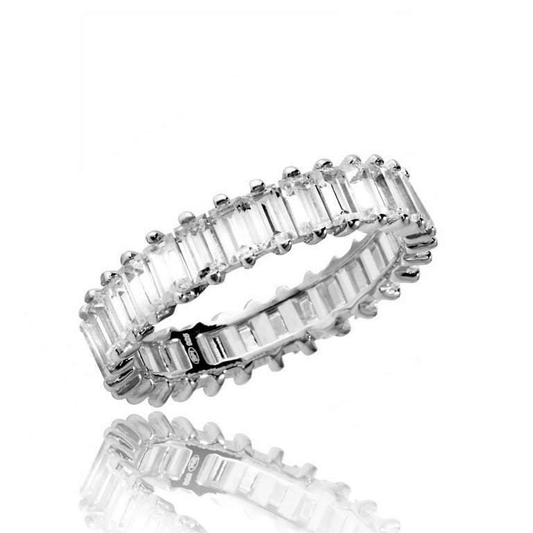 Baguette Rectangle Ring Cubic Zirconia Band Rhodium on Sterling Silver Baguette Rectangle Ring Cubic Zirconia Band Rhodium on Sterling Silver