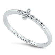 Sideways Cross Clear Cubic Zirconia Ring .925 Sterling Silver Band White Jewelry Female Male Size 9