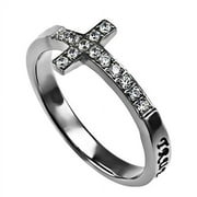 NORTH ARROW SHOP Sideways Cross True Love Waits Purity Ring for Girls, Stainless Steel with CZ Stones