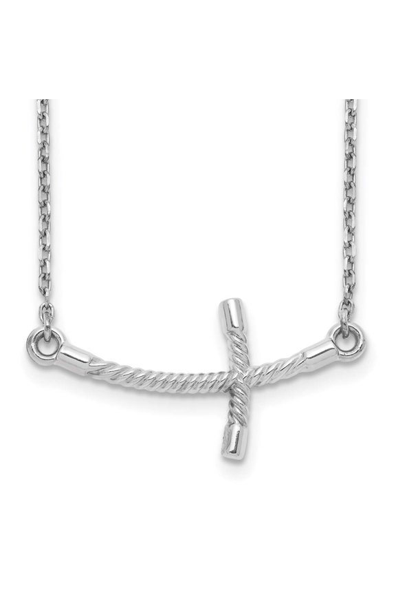 Sideways Crosses 14k White Gold Large Sideways Curved Twist Cross 19 inch Necklace