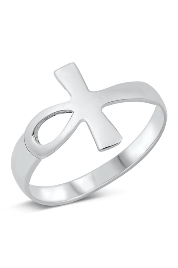 Sideways Egyptian Ankh Cross Ring .925 Sterling Silver Band Jewelry Female Male Unisex Size 5