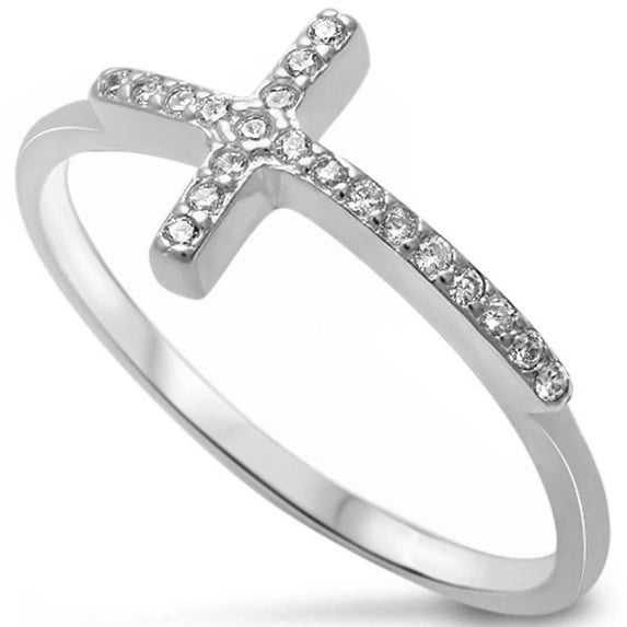 Sideways Eternity Cross Ring CZ 925 Sterling Silver Size 8