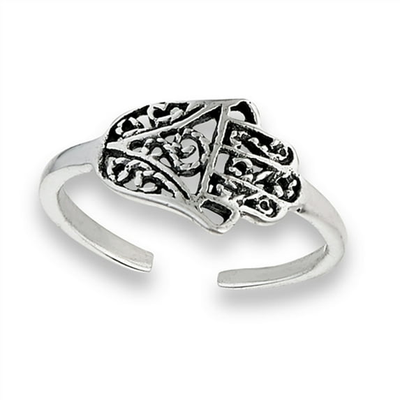 Sideways Hamsa Open .925 Sterling Silver Hand of Fatima Rope Midi Toe Ring Band Jewelry Female