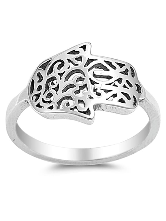 Sideways Hand of God Filigree Hamsa Ring .925 Sterling Silver Band Jewelry Female Male Unisex Size 6