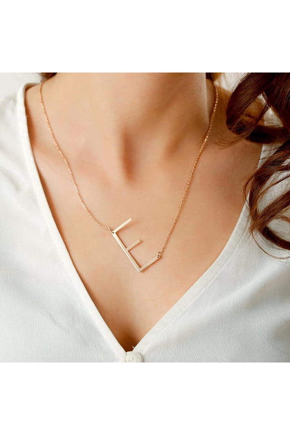 Sideways Large Initial Necklace 18K Gold Plated Stainless Steel Big Letter Script Name Monogram Pendant Necklace For Women Gift(From Alphabet 26 A-Z)[o5401]