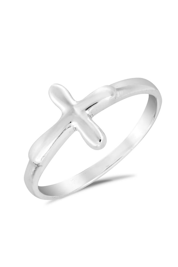 Sideways Modern Grey Cross .925 Sterling Silver Ring for Female Anniversary Size-9