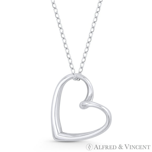 Sideways Open Heart Love Charm Pendant & Chain Necklace in .925 Sterling Silver