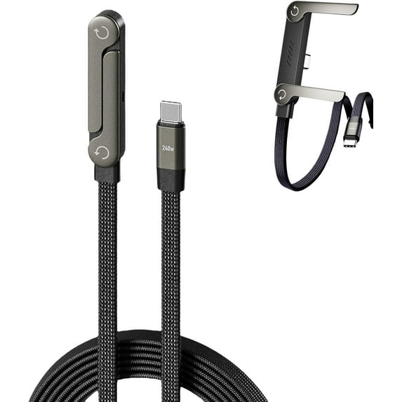 Sideways Phone Charger, 2-in-1 Invisible Holder Charger Cable, 240w Fast Charging Cord with Built-in Phone Stand for Smartphones Tablets (1pcs,C-C)