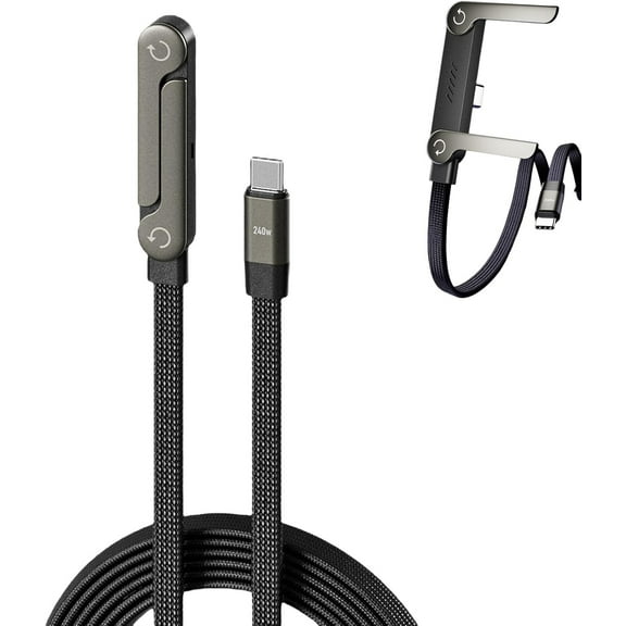 Sideways Phone Charger, 2-in-1 Invisible Holder Charger Cable, 240w Fast Charging Cord with Built-in Phone Stand for Smartphones Tablets