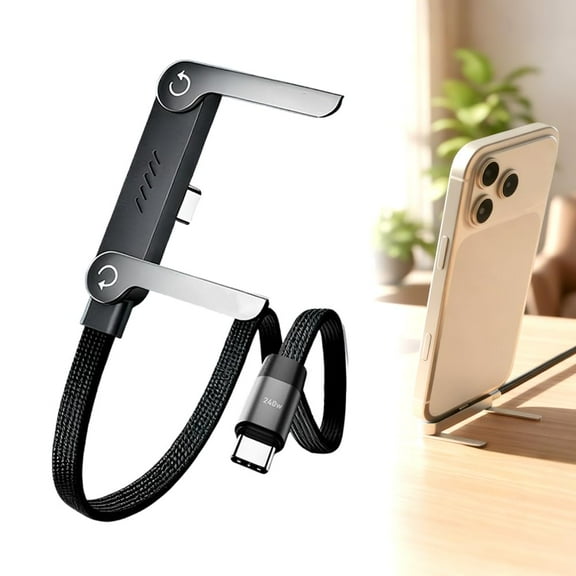 Sideways Phone Charger,2026 New 240W Foldable and Durable Data Cable, with Built-in Phone Stand, Right-Angle Multifunctional Charging Cable, Type-C to Type-C