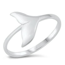 Sideways Whale Tail Animal Ring .925 Sterling Silver Band Jewelry Female Male Unisex Size 4