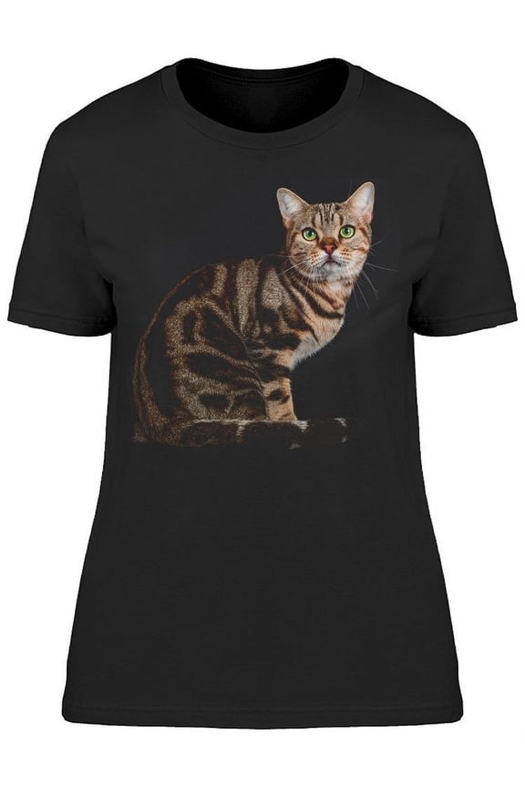 Sideways-sitting Curious Cat T-Shirt Women -Image by Shutterstock, Female Medium