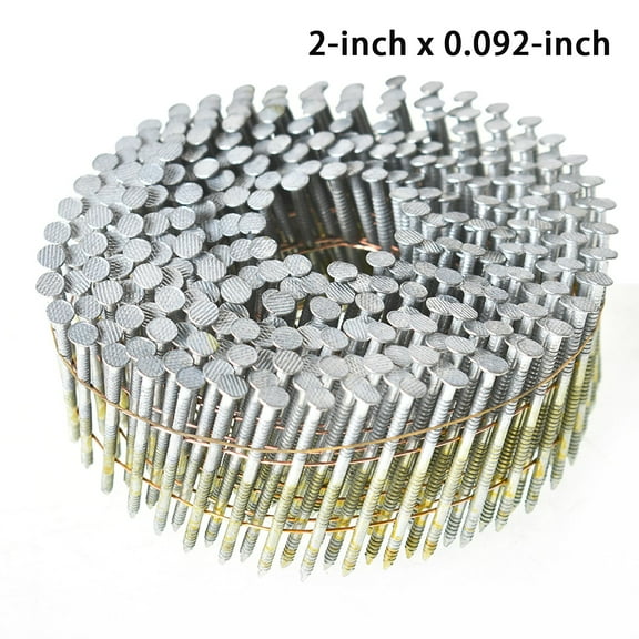 Siding Nails 2-inch x 0.092-inch 15 Degree Collated Wire Coil Full RoundHead Ring Shank Hot Dipped Galvanized 3600 Count for Rough Nailing Lathing Sheathing Materials