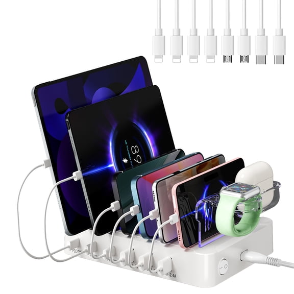 Sidiyang USB Charging Station 60W 6 Ports Multi Device Dock Desk Organizer Station with QC 3.0 Quick Charge, with Watch Stand for Phones