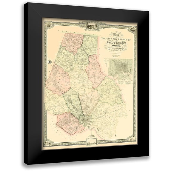 Sidney 12x14 Black Modern Framed Museum Art Print Titled - Baltimore Maryland - Sidney 1850
