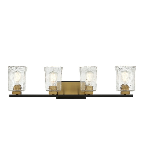Sidney 4-Light Bathroom Vanity Light in Matte Black with Warm Brass Accents