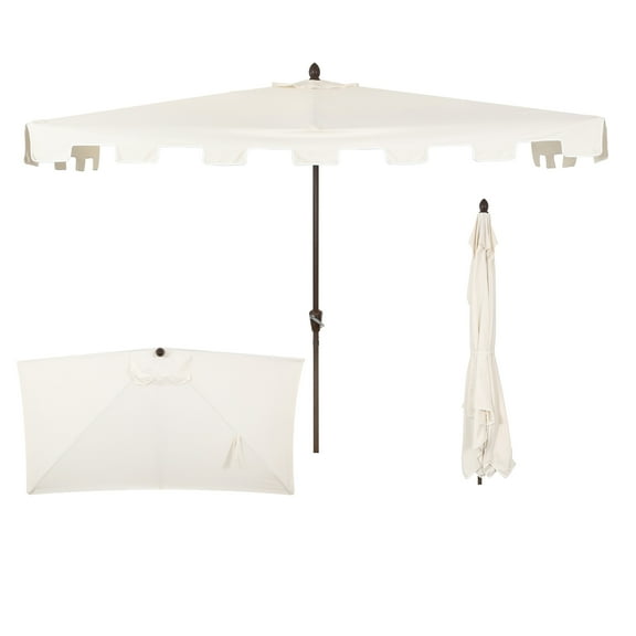 JONATHAN Y Sidney 9 ft. Half Market Patio Umbrella, Classic Mid-Century Rectangular with Crank, Wind Vent and UV Protection, Cream/White