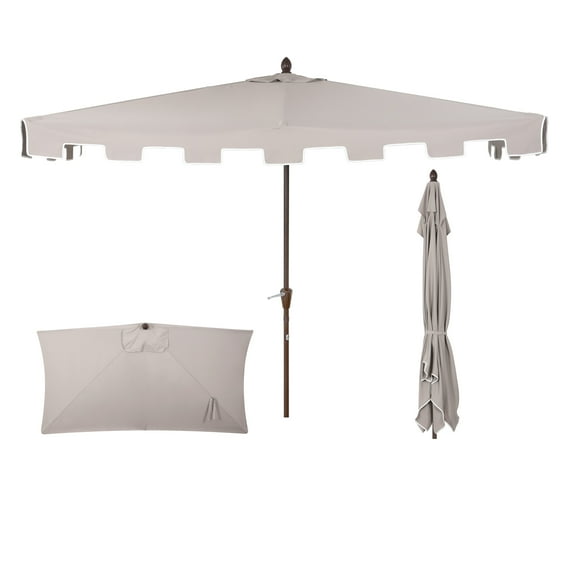 JONATHAN Y Sidney 9 ft. Half Market Patio Umbrella, Classic Mid-Century Rectangular with Crank, Wind Vent and UV Protection, Gray/White