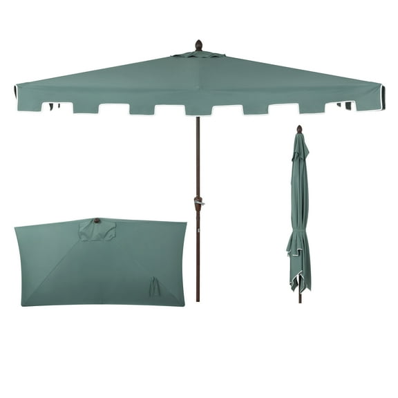 JONATHAN Y Sidney 9 ft. Half Market Patio Umbrella, Classic Mid-Century Rectangular with Crank, Wind Vent and UV Protection, Green/White