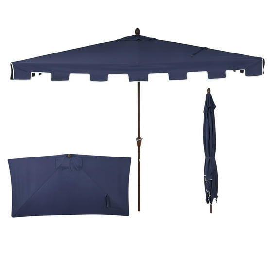 JONATHAN Y Sidney 9 ft. Half Market Patio Umbrella, Classic Mid-Century Rectangular with Crank, Wind Vent and UV Protection, Navy/White