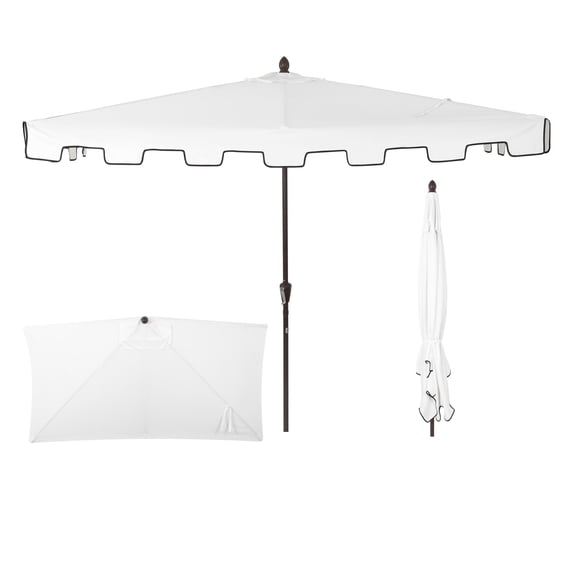 JONATHAN Y Sidney 9 ft. Half Market Patio Umbrella, Classic Mid-Century Rectangular with Crank, Wind Vent and UV Protection, White/Black
