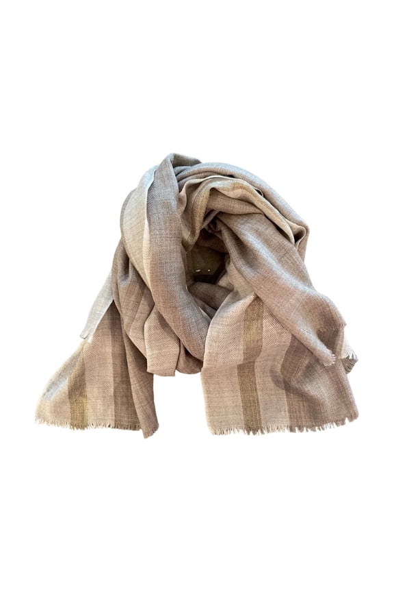 | Womens Fashion Graphic Stripe Golden Hue Scarf in Taupe | 100%Soft Wool | 77"x30" | Made in India | Breathable Lightweight Soft Wraps