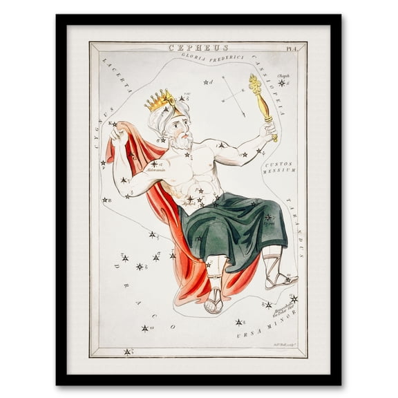 Sidney Hall Vintage Cepheus Constellation Illustration Framed Wall Art Print A4