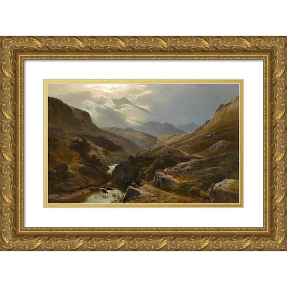 Sidney Richard Percy 14x11 Gold Ornate Wood Frame and Double Matted Museum Art Print Titled - On the Road to Loch Turret, Crieff (1868)