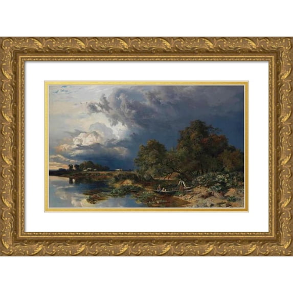 Sidney Richard Percy 18x13 Gold Ornate Wood Frame and Double Matted Museum Art Print Titled - Spring, an Approaching Shower (1858)