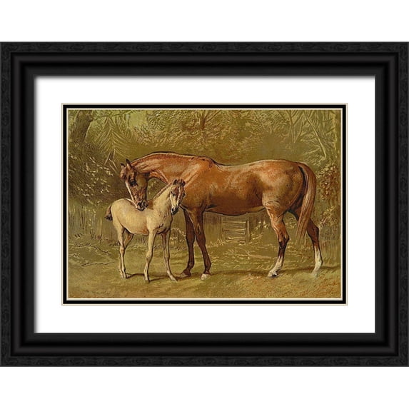 Sidney, Samuel 32x23 Black Ornate Wood Framed with Double Matting Museum Art Print Titled - Thoroughbred Mare and Foal, 1900