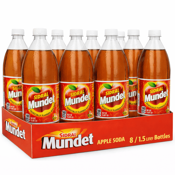 Sidral Mundet Apple Soda, 8 Pack, 1.5 Liter Plastic Bottles, Mexican Apple Flavored Carbonated Soft Drink