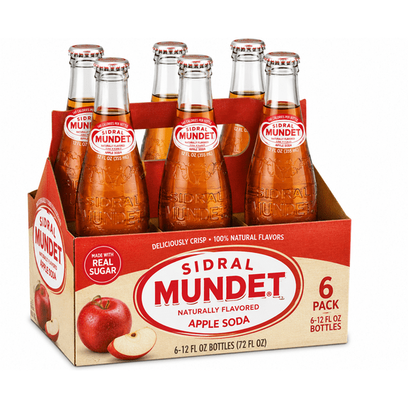 Sidral Mundet Apple Soda, Mexican Apple Flavored Carbonated Soft Drink, Imported Glass Bottle Beverage, Refreshing Apple Soda, 12 fl oz Glass Bottles, 6 Pack