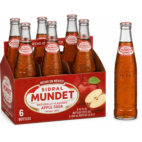 Sidral Mundet Naturally Flavored Apple Soda, 6 Bottles, 12 fl oz
