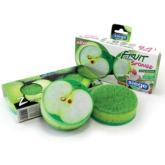 Siege 2 Sided Fruit Green Apple Design Sponges (2 Pk), 649