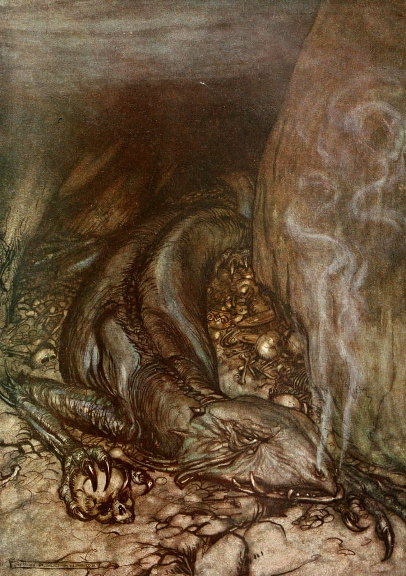 Siegfried 1924 In dragon form Canvas Art - A Rackham (18 x 24)