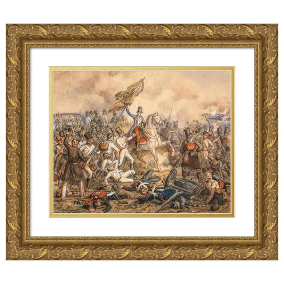 Siegmund L’Allemand 14x12 Gold Ornate Wood Frame and Double Matted Museum Art Print Titled - Archduke Karl in the Battle of Aspern